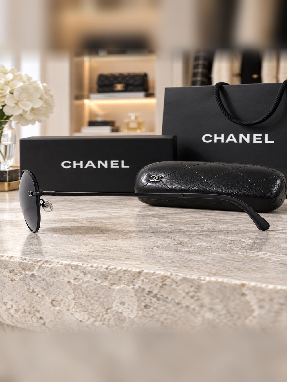 Chanel Black Aviator Sunglasses - Picture 3 of 6
